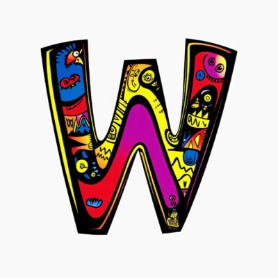 Monograma Letra W divertida, colorida, tribal y contemporánea
