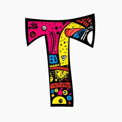 Monograma Letra T divertida, colorida, tribal y contemporánea