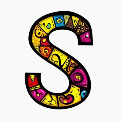 Monograma Letra S divertida, colorida, tribal y contemporánea