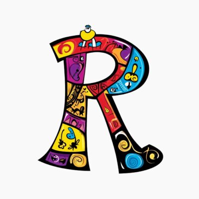 Monograma Letra R divertida, colorida, tribal y contemporánea