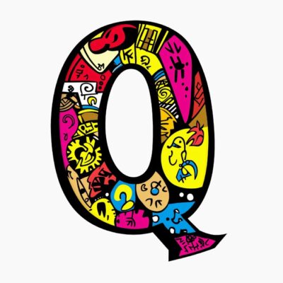 Monograma Letra Q divertida, colorida, tribal y contemporánea