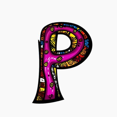 Monograma Letra P divertida, colorida, tribal y contemporánea