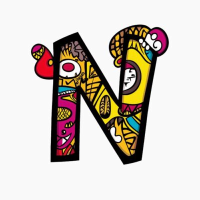 Monograma Letra N divertida, colorida, tribal y contemporánea