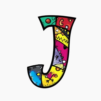 Monograma Letra J divertida, colorida, tribal y contemporánea