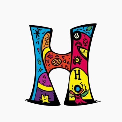 Monograma Letra H divertida, colorida, tribal y contemporánea