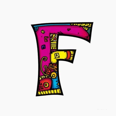 Monograma Letra F divertida, colorida, tribal y contemporánea