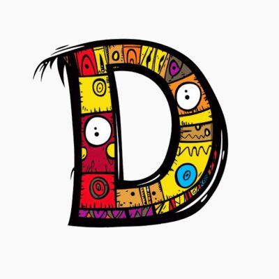 Monograma Letra D divertida, colorida, tribal y contemporánea