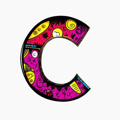 Monograma Letra C divertida, colorida, tribal y contemporánea