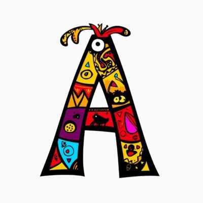 Monograma Letra A divertida, colorida, tribal y contemporánea