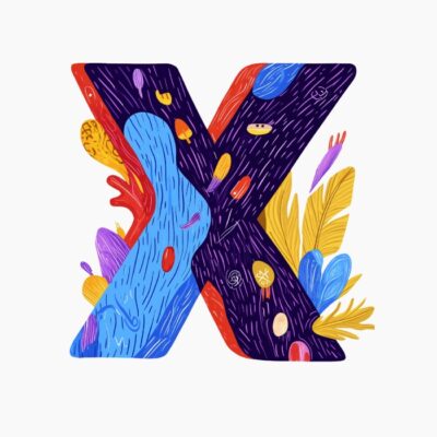 Monograma letra X, estilo favista Matisse, colorido