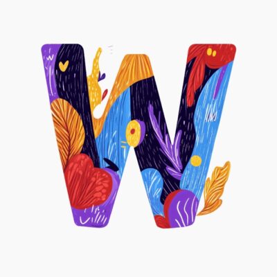 Monograma letra W, estilo favista Matisse, colorido