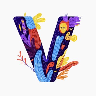 Monograma letra V, estilo favista Matisse, colorido