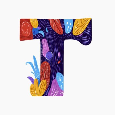 Monograma letra T, estilo favista Matisse, colorido