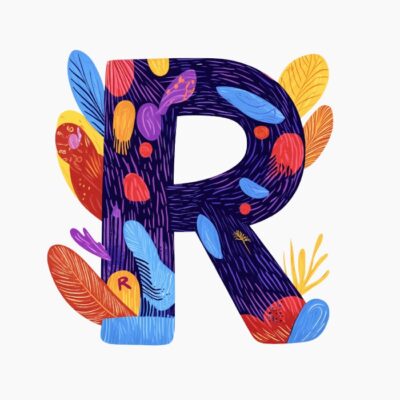 Monograma letra R, estilo favista Matisse, colorido