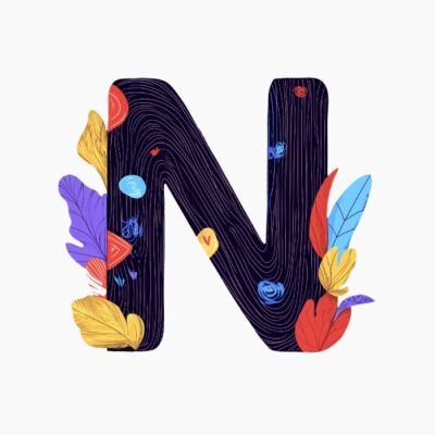 Monograma letra N, estilo favista Matisse, colorido