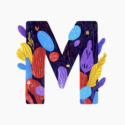 Monograma letra M, estilo favista Matisse, colorido