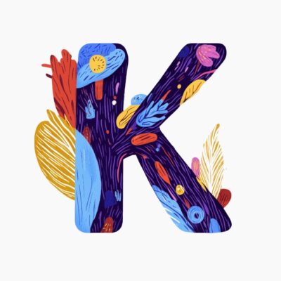 Monograma letra K, estilo favista Matisse, colorido