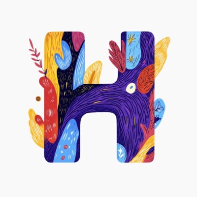 Monograma letra H, estilo favista Matisse, colorido