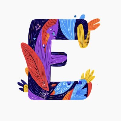 Monograma letra E, estilo favista Matisse, colorido