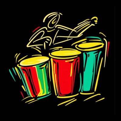 Timbales en arte de linea, minimalista, colores base, fondo negro