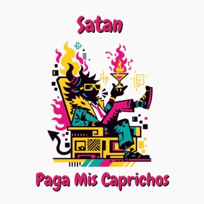 Diseño urbano divertido con humor estilo basquiat, graffiti, pensador, satán