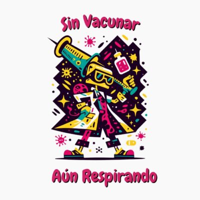 Diseño urbano divertido con humor estilo basquiat, graffiti, vacuna