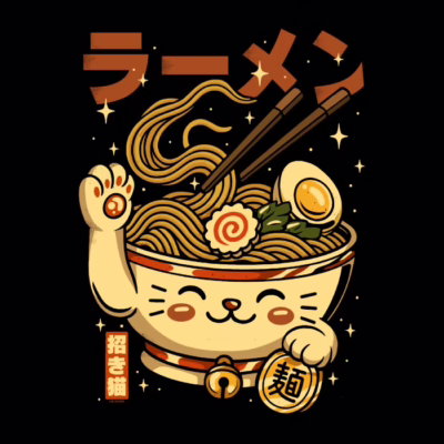 Lindo ramen de gato de la suerte