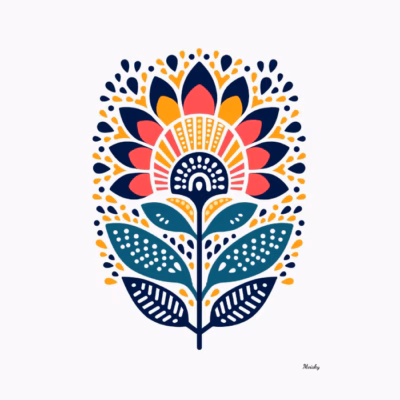 Flor folk escandinava en colores vivos – ilustración decorativa para camiseta de mujer