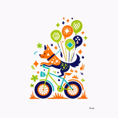 Perro alegre en bicicleta con globos – diseño divertido y original para camiseta femenina