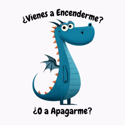 Dragón azul divertido con frase y humor