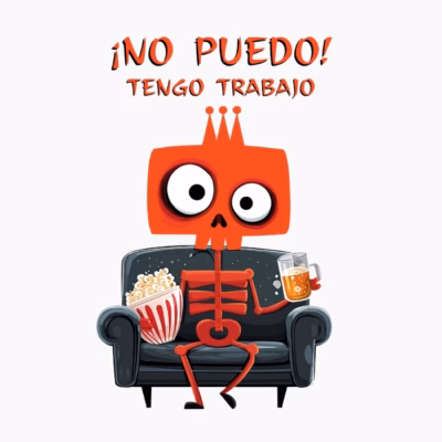 Esqueleto en Sofá Divertido ¡No Puedo! Tengo Trabajo Humor Gráfico