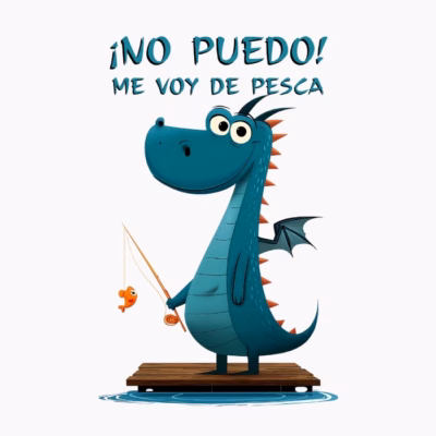 Dragón Pescador Divertido ¡No Puedo! Voy de Pesca Humor Original