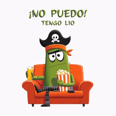 Cactus Pirata Divertido en el sofá con cerveza palomitas y mando de la tele ¡No Puedo! Tengo Lio Humor Irónico
