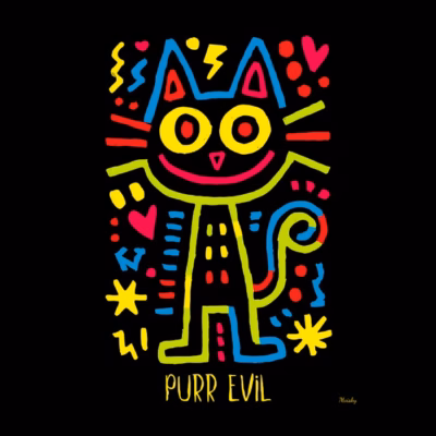 Diseño Gato Neón Pop Art  Purr Evil Halloween