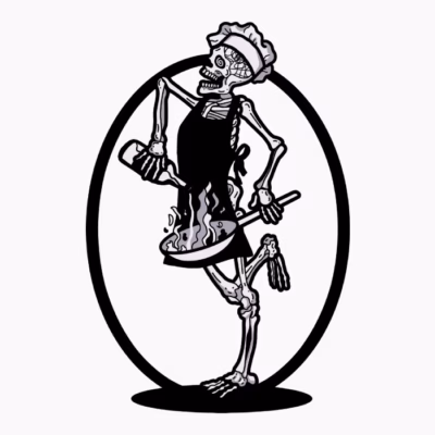 Skeleton Chef Cooking Hot Food