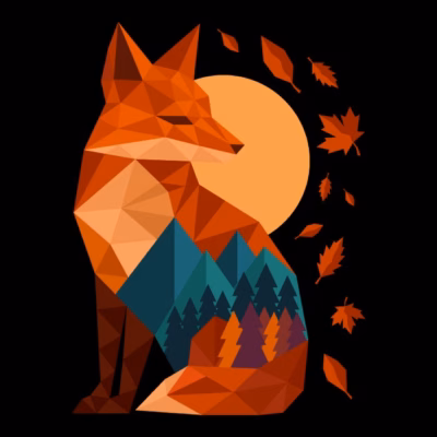 geometric fox under autumn moon