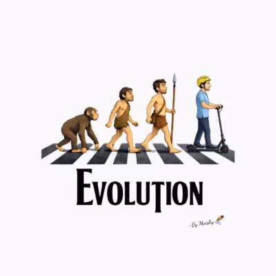 Evolución Moderna Cruzando la Calle Diseño Irónico  En patinete y casco.