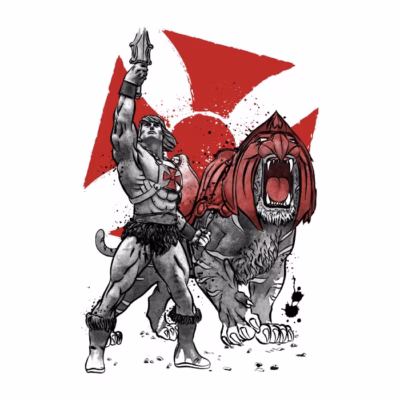 Prince Adam and Battle Cat sumi-e